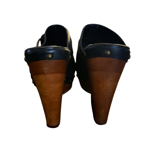 Lauren Ralph Lauren Black Suede Leather Wood Heel Clogs Mules Womens Size 6.5M - Picture 5 of 8